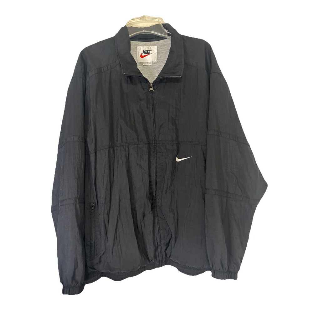 Nike‎ Windbreaker White Label Track Jacket Men XL Black Nylon Swoosh Vinatge